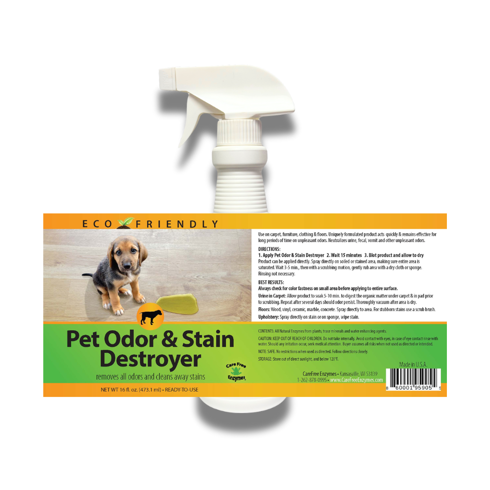 Enzyme Cleaner for Pet Stains & Odors | Urine & Stain Destroyer Spray | 16 oz & 33.9 oz
