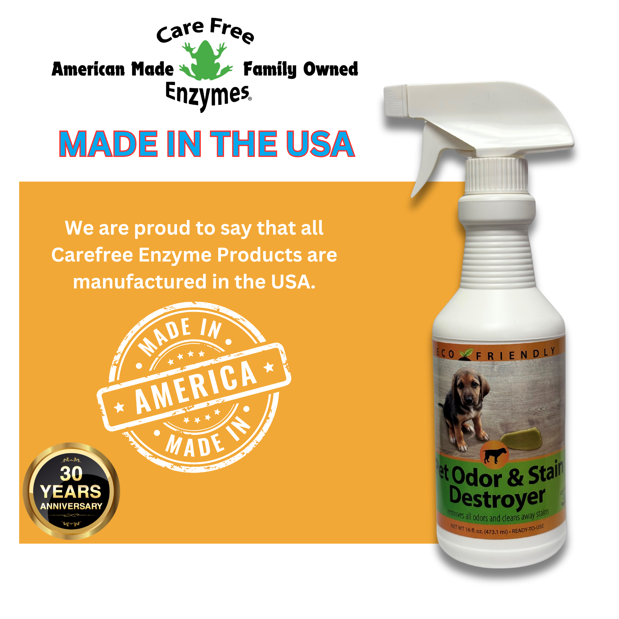 Enzyme Cleaner for Pet Stains & Odors | Urine & Stain Destroyer Spray | 16 oz & 33.9 oz