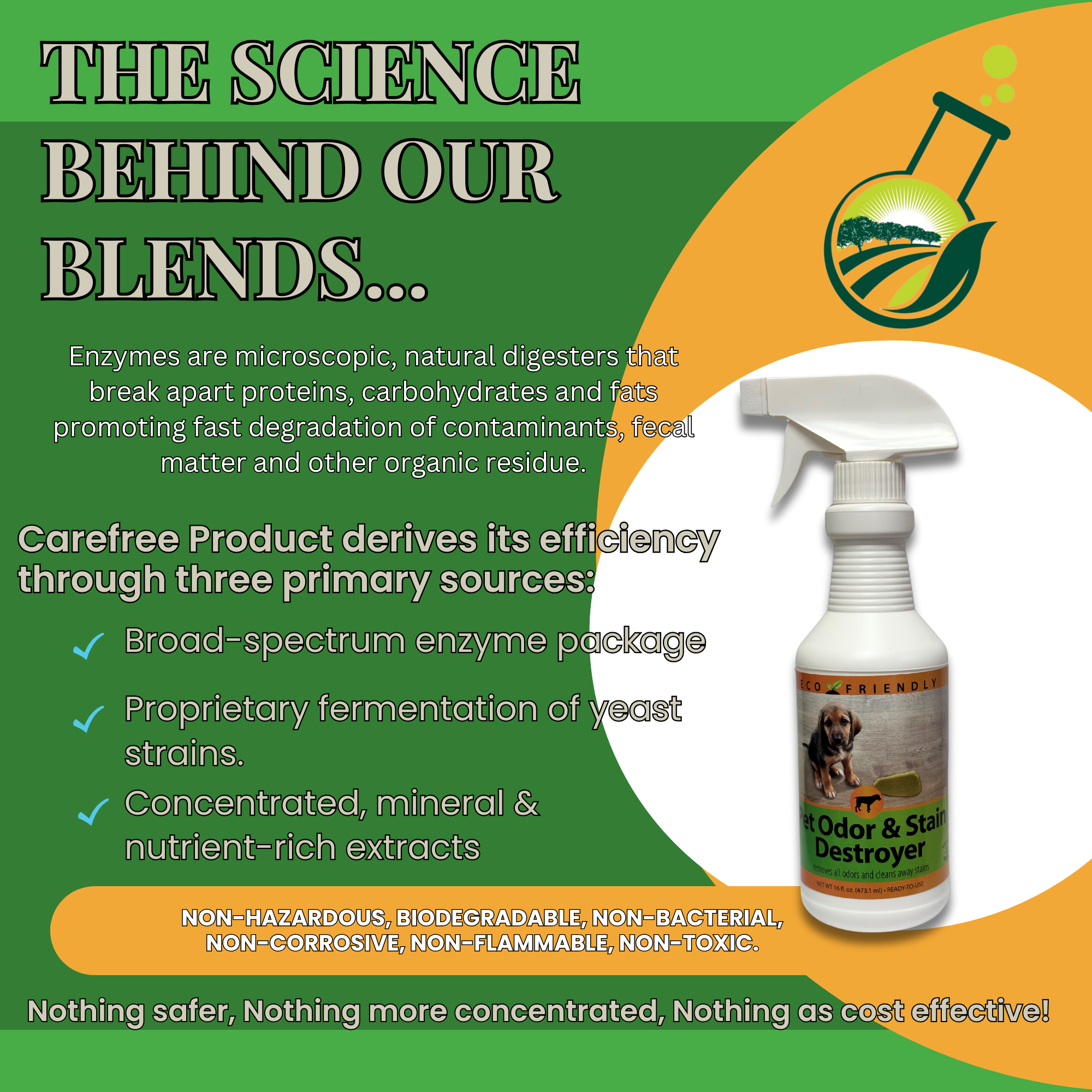 Enzyme Cleaner for Pet Stains & Odors | Urine & Stain Destroyer Spray | 16 oz & 33.9 oz