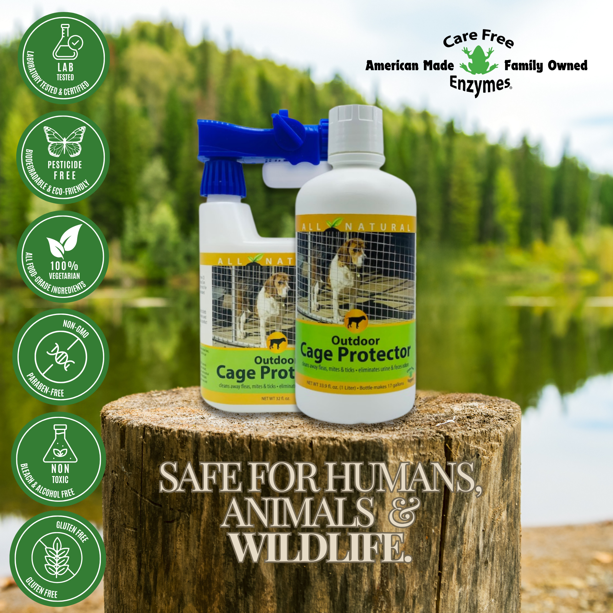 Outdoor Kennel & Cage Cleaner Concentrate | Eliminates Urine & Waste Odors | 32 oz, 33.9 oz & 1 Gallon