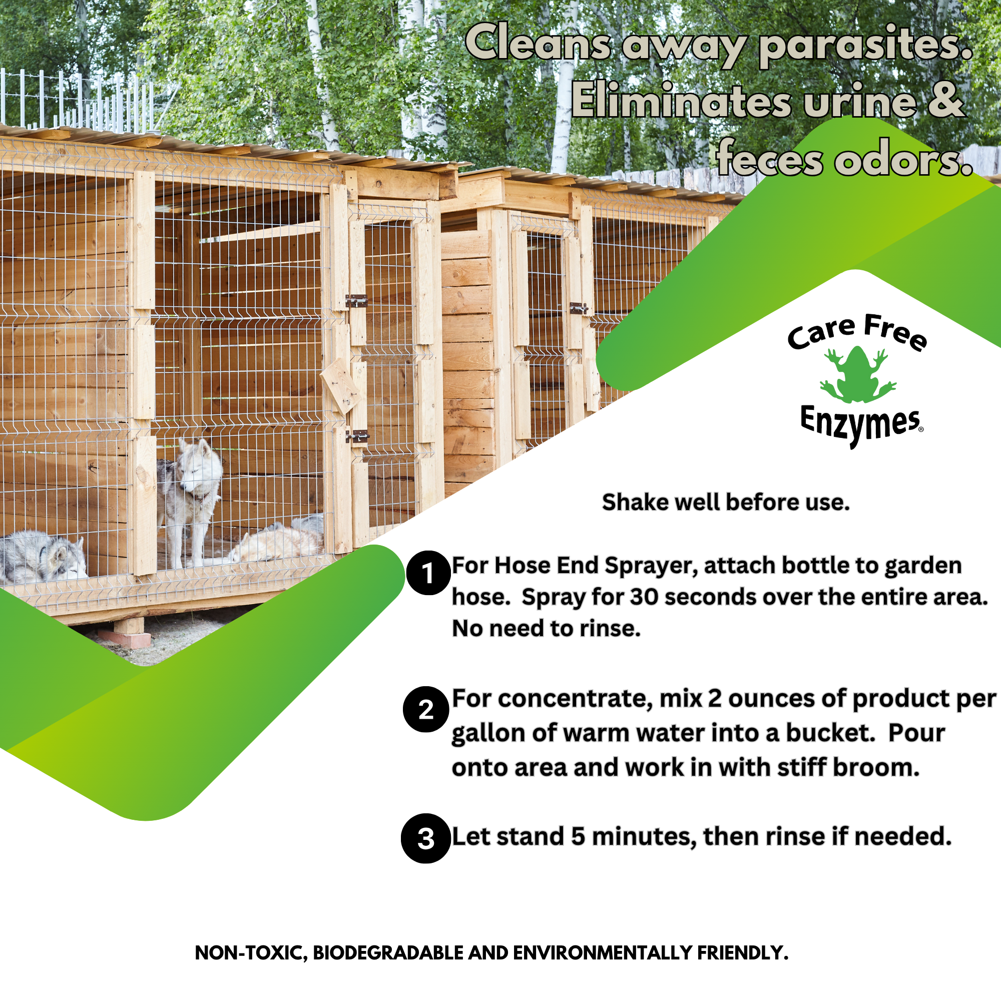 Outdoor Kennel & Cage Cleaner Concentrate | Eliminates Urine & Waste Odors | 32 oz, 33.9 oz & 1 Gallon