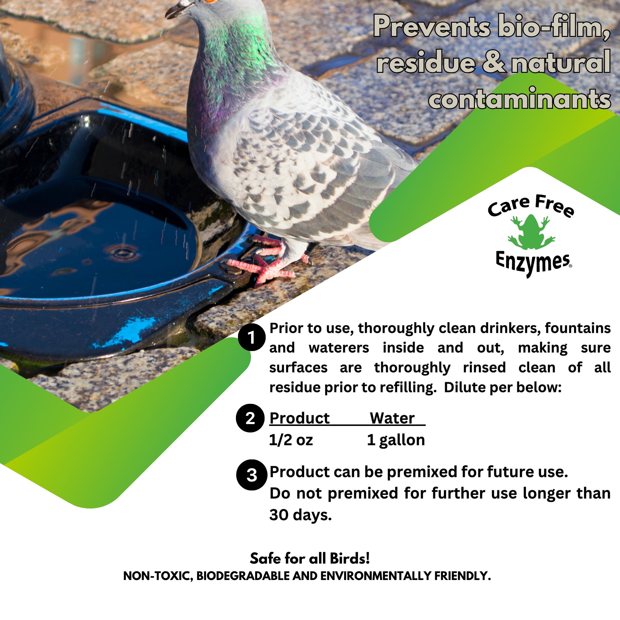 Pigeon Drinking Water Protector | Keeps Water Fresh & Slime-Free | 16 oz & 33.9 oz