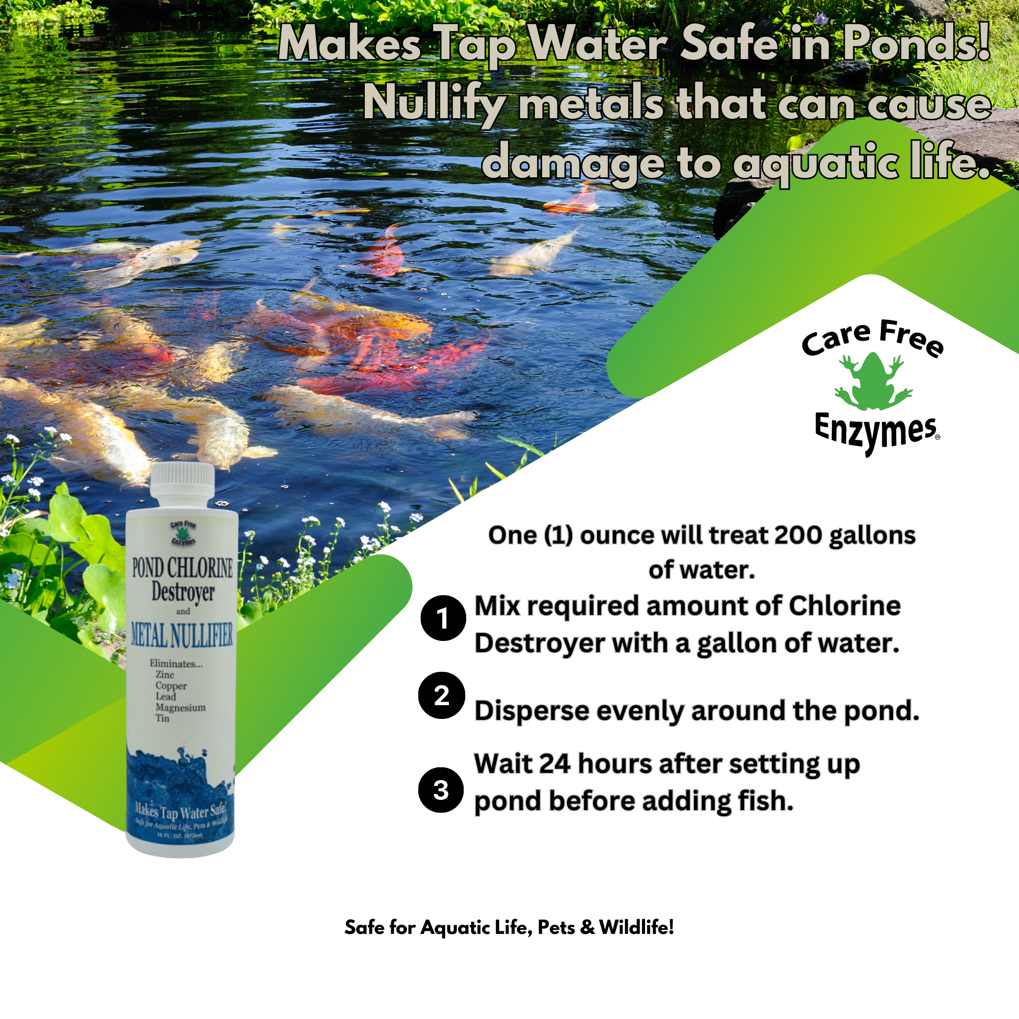 Pond Water Dechlorinator & Conditioner | Instantly Removes Chlorine & Heavy Metals | 16 oz