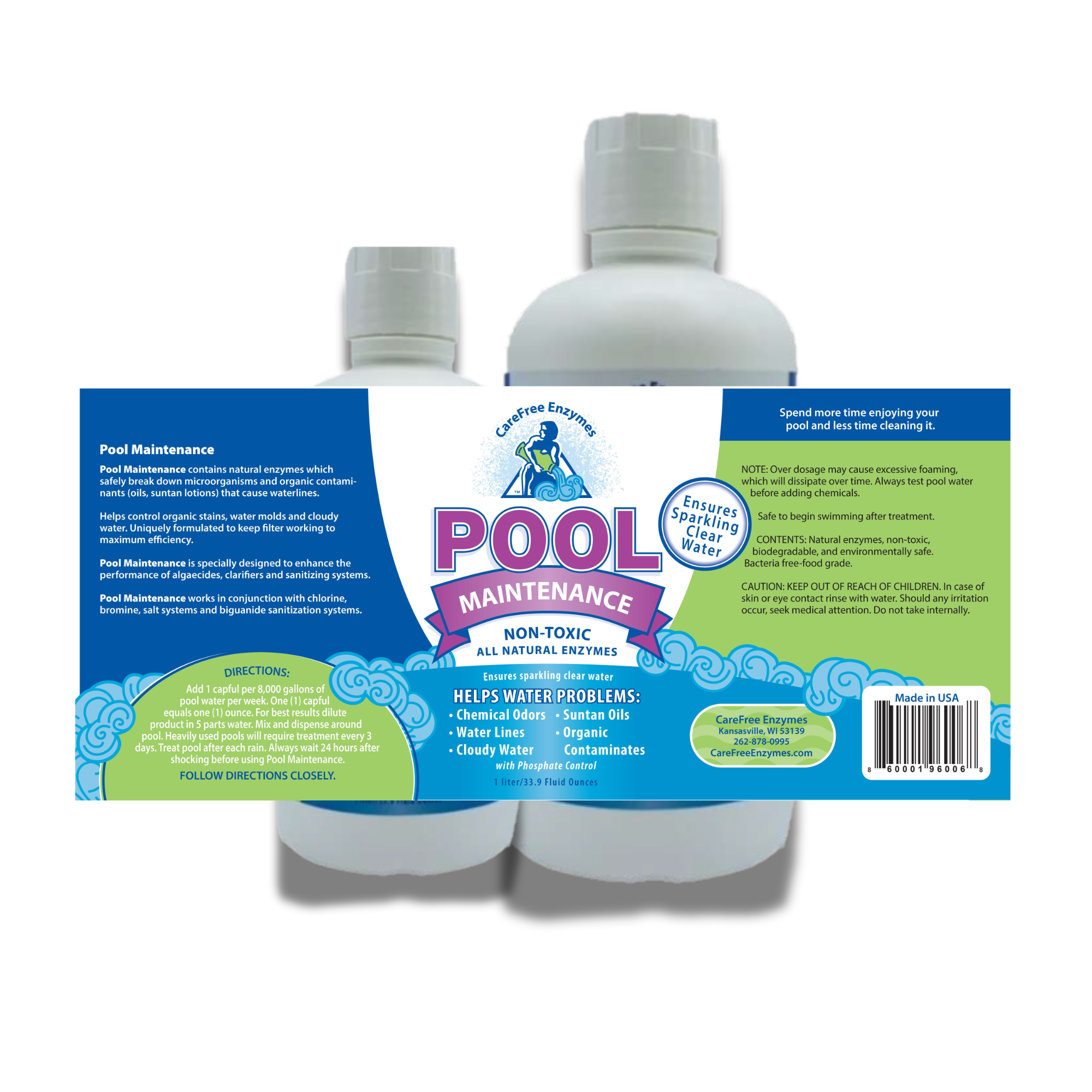 Weekly Enzyme Pool Maintenance & Clarifier | Reduces Scum, Oils & Odors | 16 oz & 33.9 oz & 1 Liter Concentrate