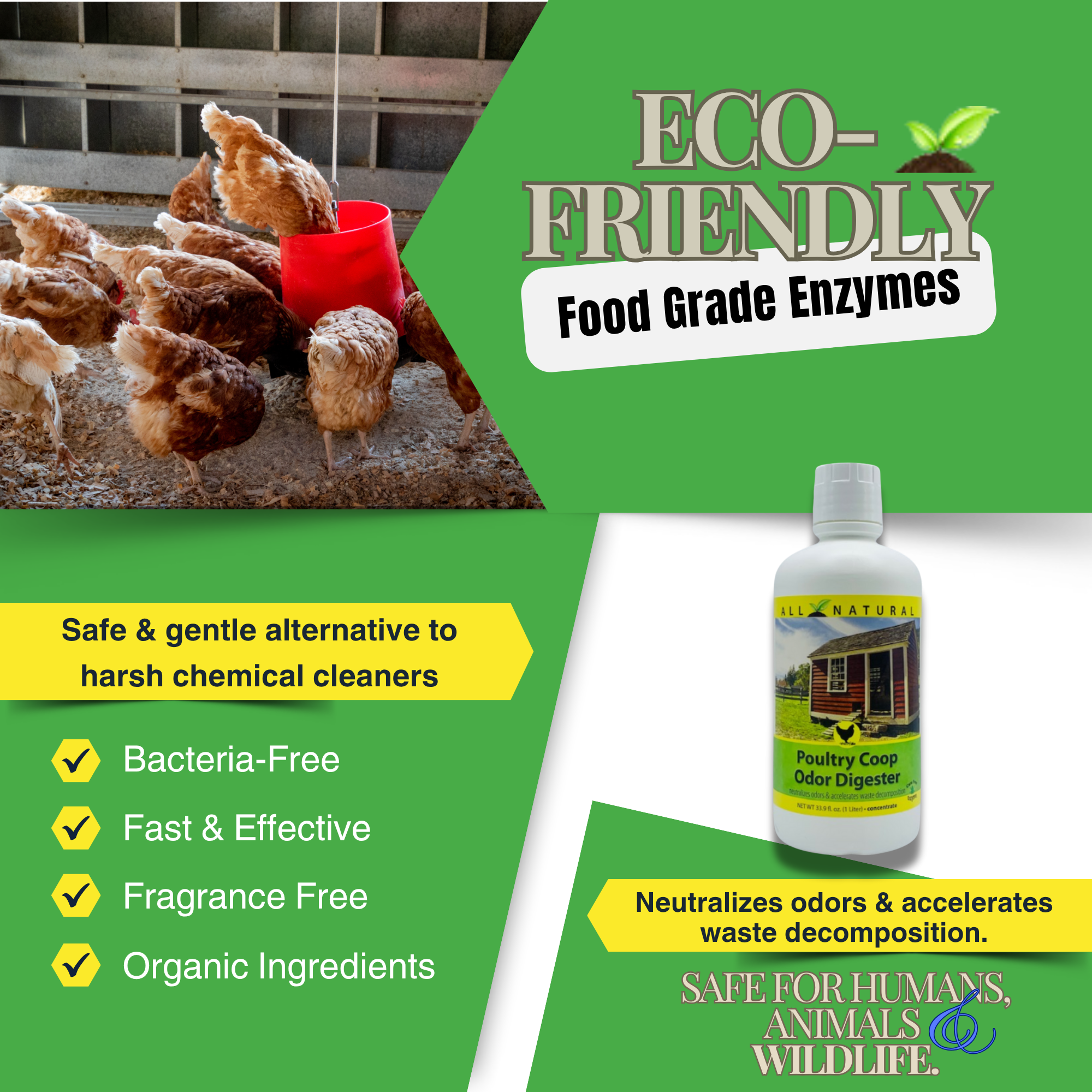 Chicken Coop Deodorizer & Ammonia Control | Poultry Coop Odor Digester | 33.9 oz