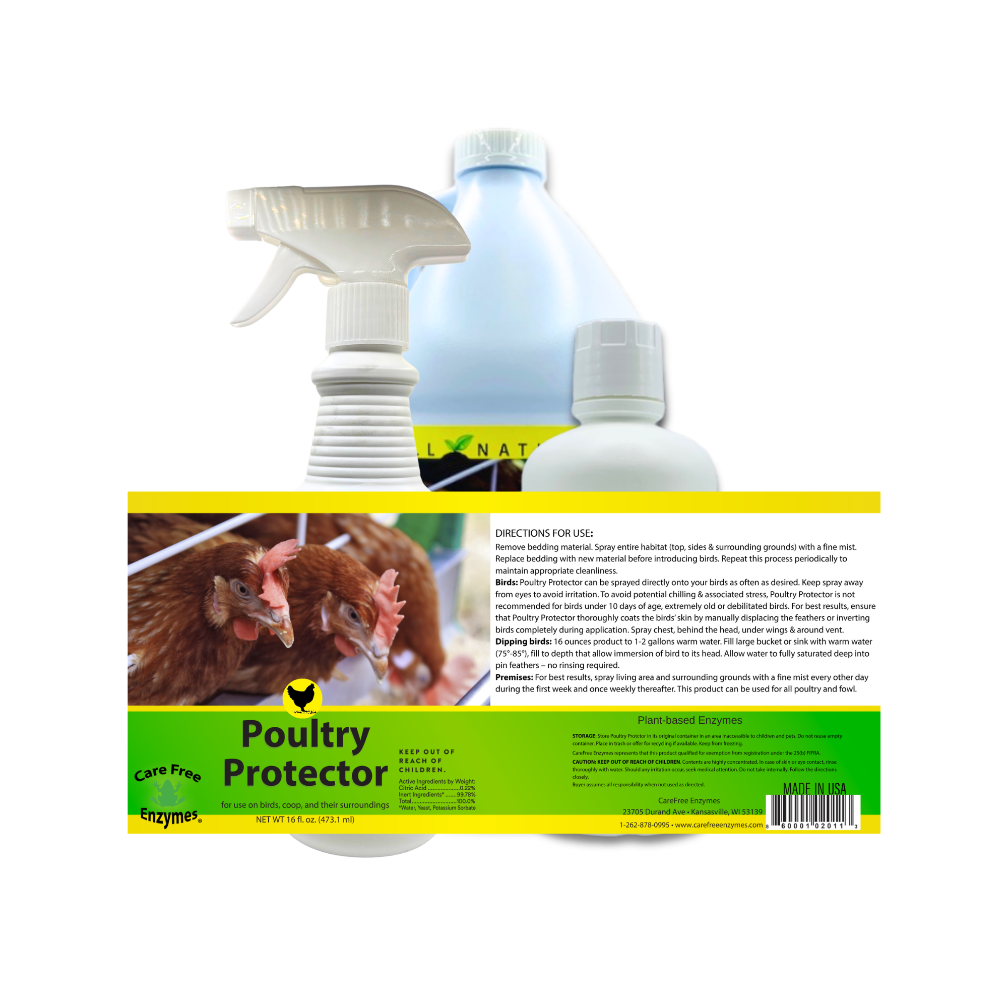 Natural Mite & Parasite Spray for Chickens | Poultry Protector | 16 oz, 33.9 oz & 1 Gallon