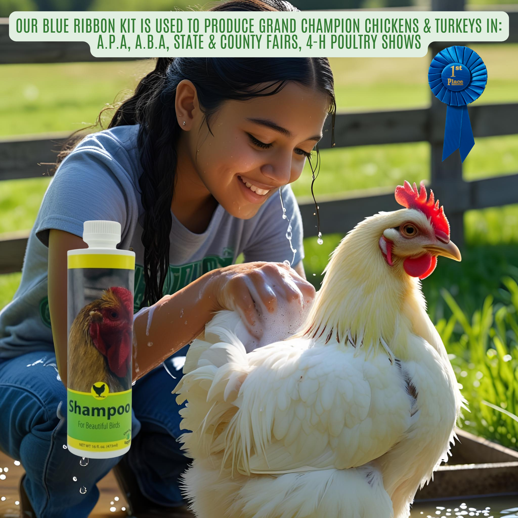 Gentle Poultry Shampoo for Show Chickens | Cleans & Conditions Feathers | 16 oz