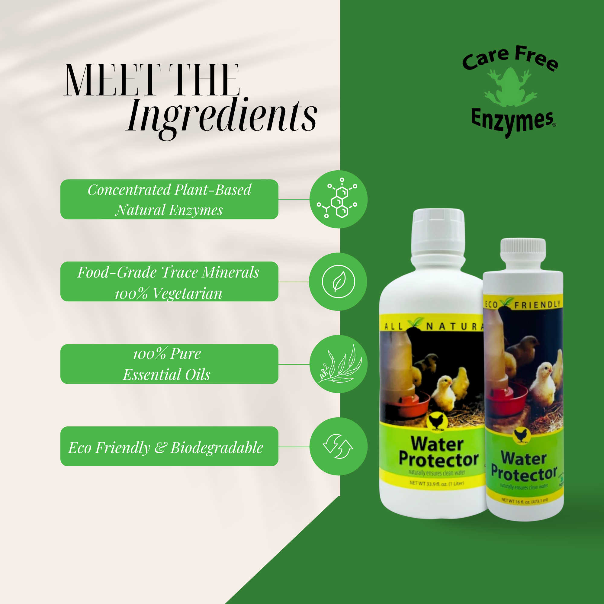 Natural Poultry Water Protector | Keeps Drinkers Clean & Slime-Free | 16 oz, 33.9 oz & 1 Gallon