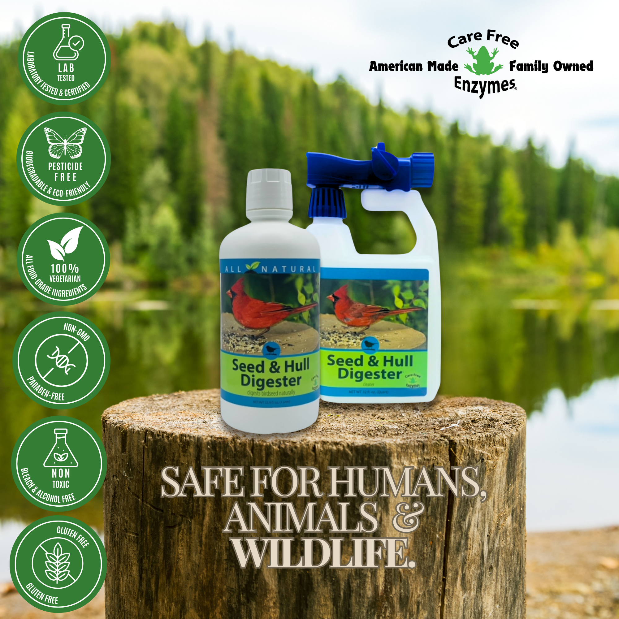 Bird Seed Hull & Waste Digester | Natural Cleaner for Under Feeders | 32 oz & 33.9 oz