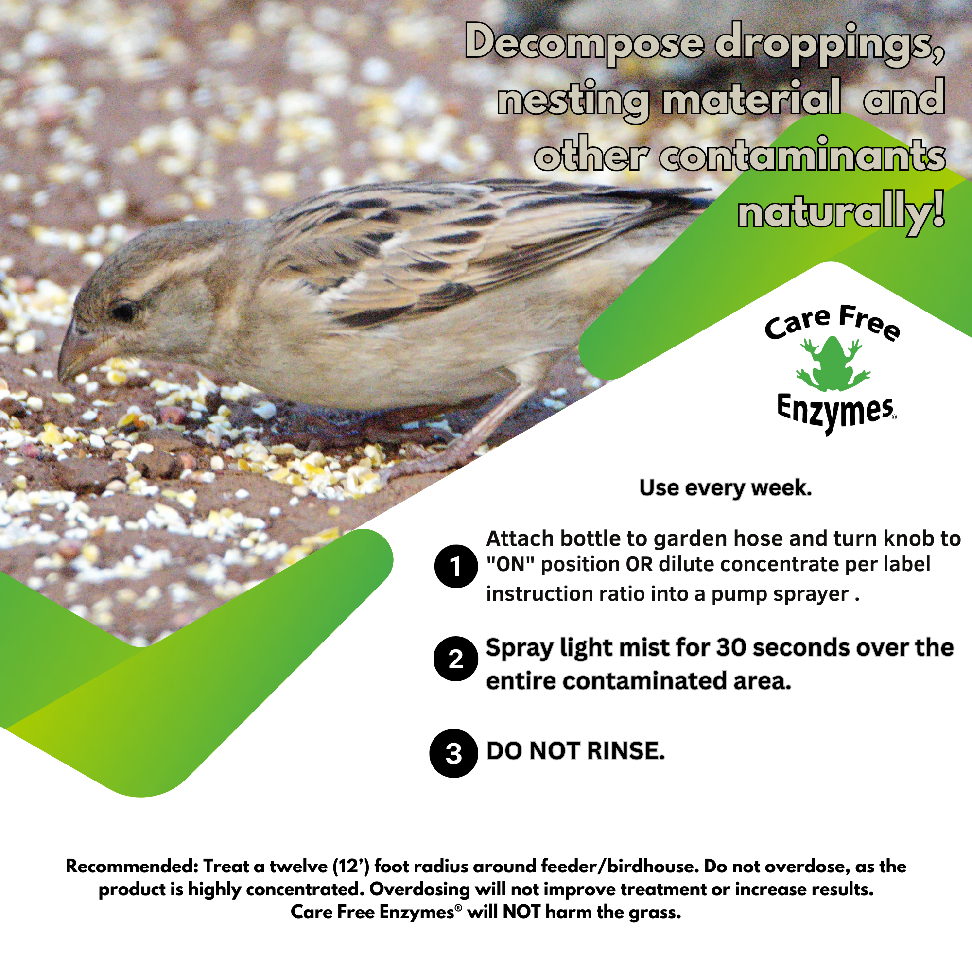 Bird Seed Hull & Waste Digester | Natural Cleaner for Under Feeders | 32 oz & 33.9 oz