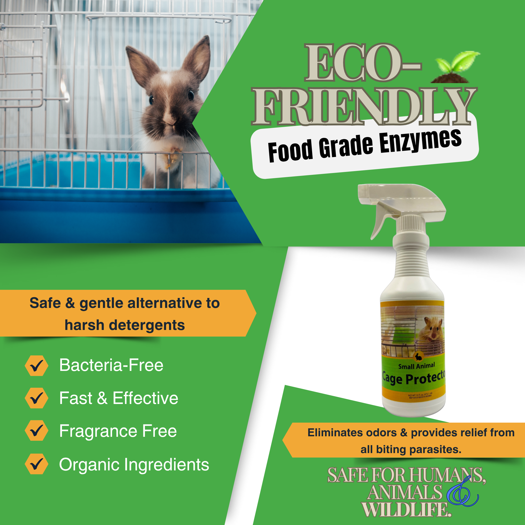 Small Animal Cage Cleaner & Deodorizer | For Hamsters, Guinea Pigs & Rabbits | 16 oz