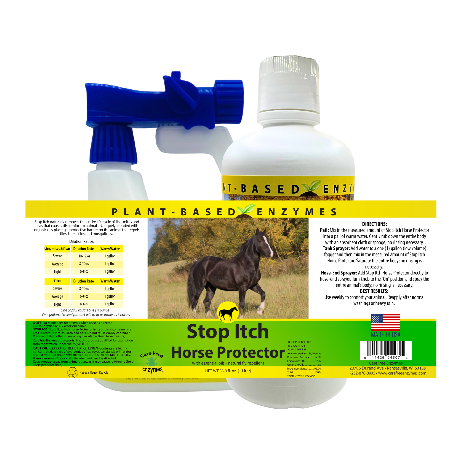 Natural Enzyme Spray for Horses | Stop Itch Horse Protector | Insect Deterrent | 32 oz, 33.9 oz & 1 Gallon